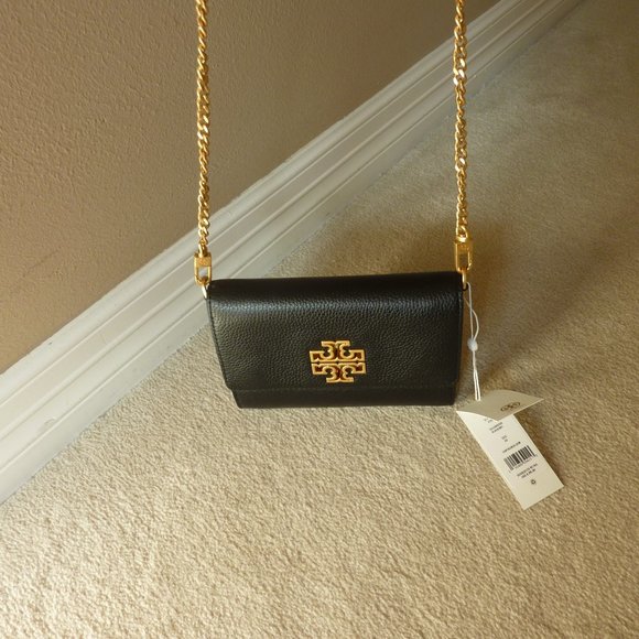 Tory Burch 'Britten' Leather T Logo Chain Strap Shoulder Bag (Black) - NEW - Picture 2 of 12